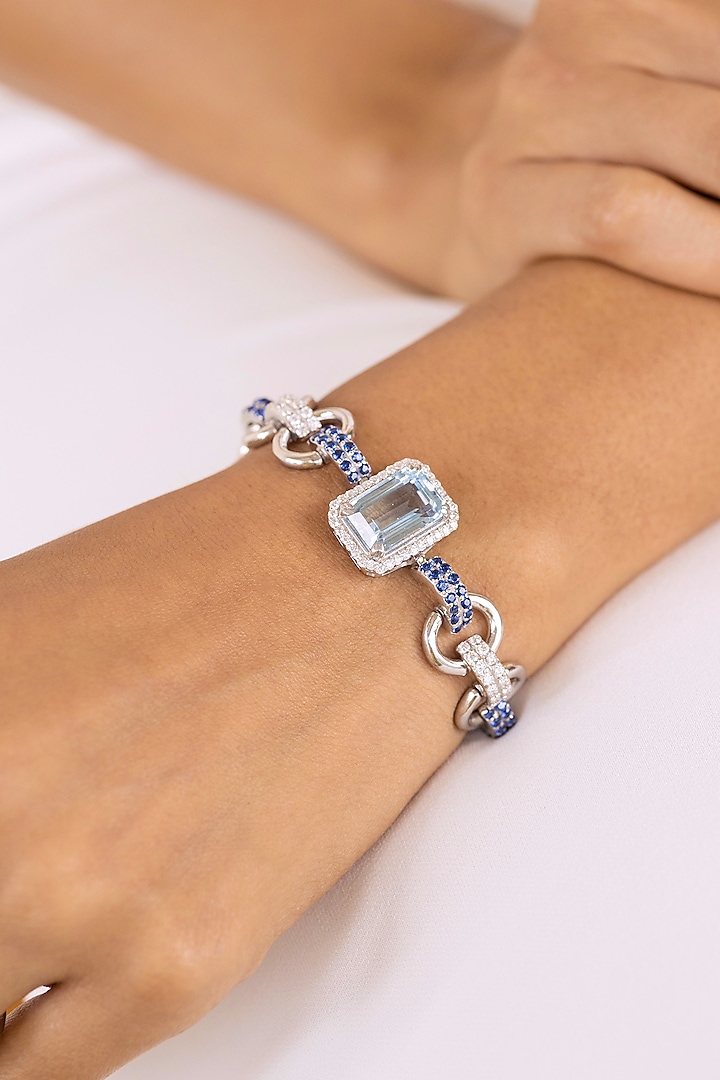 White Rhodium Plated Natural Topaz Bracelet In Sterling Silver by RUUH STUDIOS