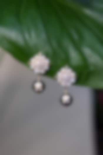 Gold Plated Tahitian Pearl Dangler Earrings In Sterling Silver by RUUH STUDIOS