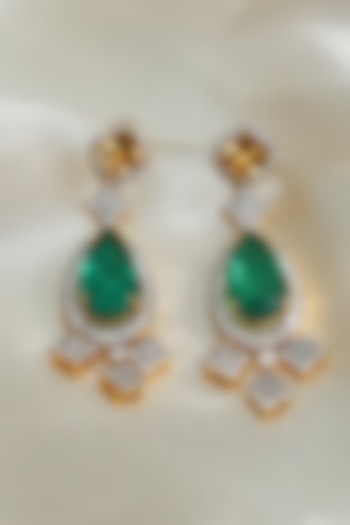 Gold Plated Citrine & Emerald Dangler Earrings In Sterling Silver by RUUH STUDIOS