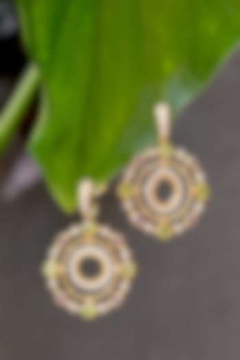 Gold Plated Amethyst & Peridot Dangler Earrings In Sterling Silver by RUUH STUDIOS