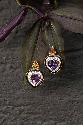 Gold Plated Citrine & Amethyst Dangler Earrings In Sterling Silver by RUUH STUDIOS