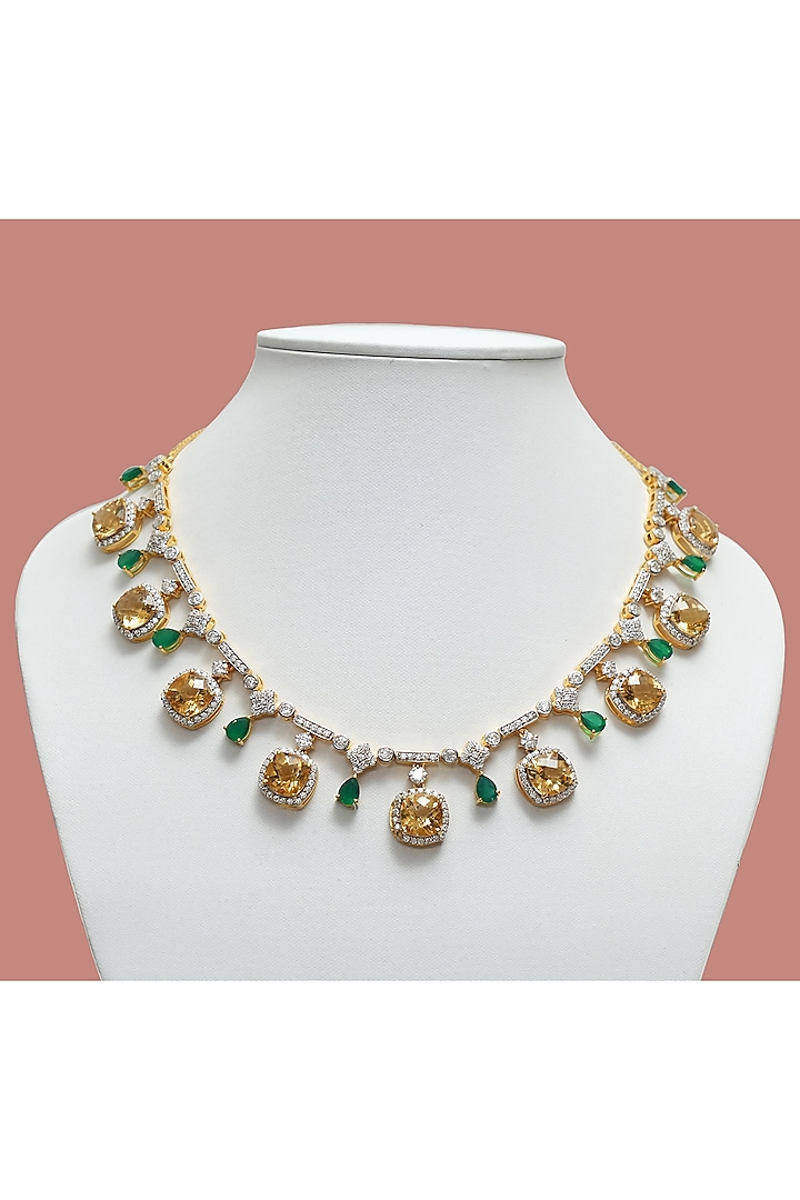 Gold Plated Citrine & Green Onyx Necklace In Sterling Silver by RUUH STUDIOS