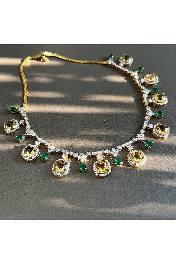 Gold Plated Citrine & Green Onyx Necklace In Sterling Silver by RUUH STUDIOS at Pernia's Pop Up Shop