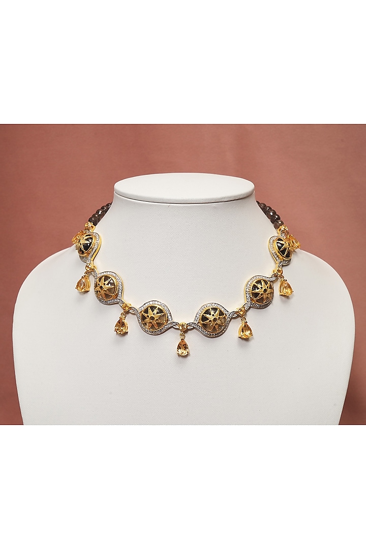 Gold Plated Smoky Quartz Necklace In Sterling Silver by RUUH STUDIOS