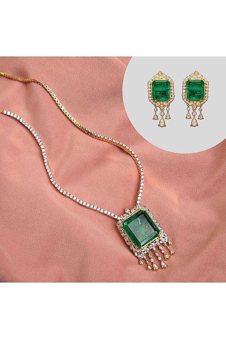 Gold Plated Emerald Necklace In Sterling Silver by RUUH STUDIOS