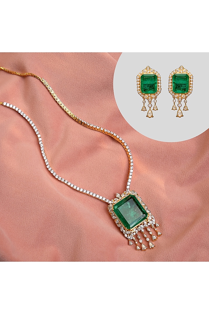 Gold Plated Emerald Necklace In Sterling Silver by RUUH STUDIOS at Pernia's Pop Up Shop