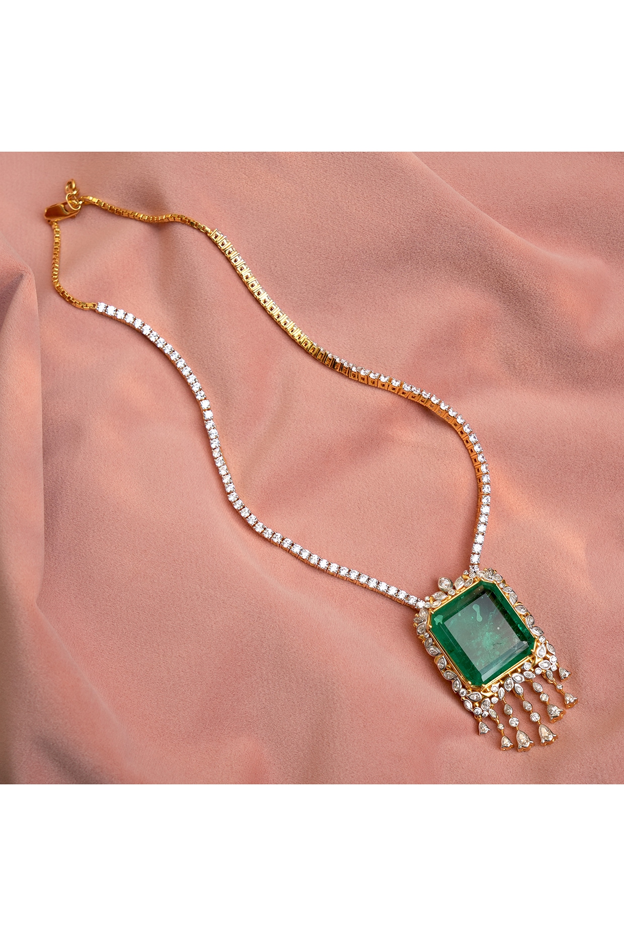 Green Emerald 4mm Square Cut Gemstone Pendant 14k Real Gold Pendant