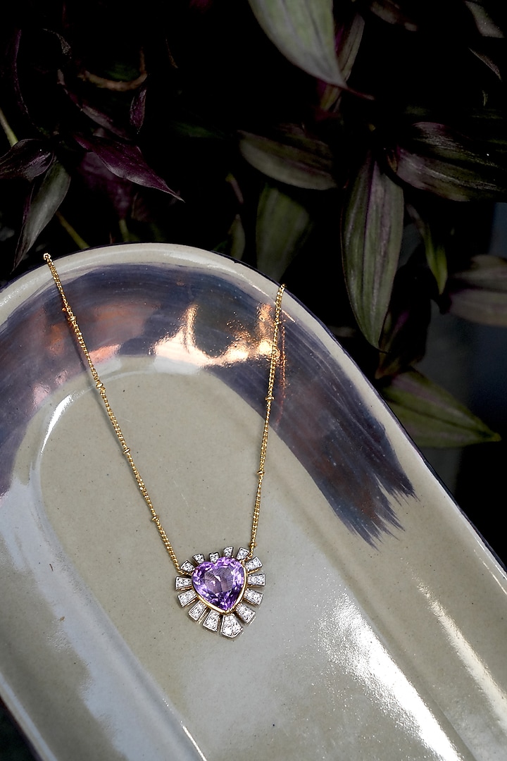 Gold Plated Amethyst Necklace In Sterling Silver by RUUH STUDIOS