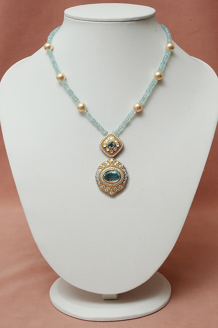 Gold Plated Blue Topaz Necklace Set In Sterling Silver by RUUH STUDIOS