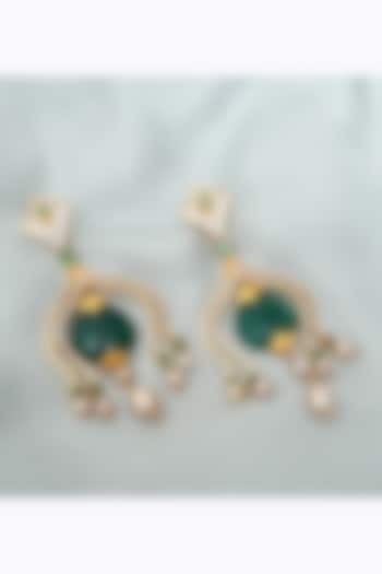 Gold Plated Green Onyx Dangler Earrings In Sterling Silver by RUUH STUDIOS