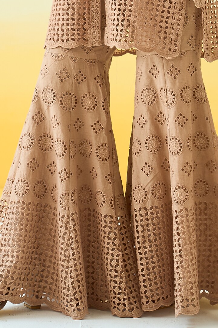 Beige Cotton Cutwork Gharara Set by Ruzhan at Pernia's Pop Up Shop