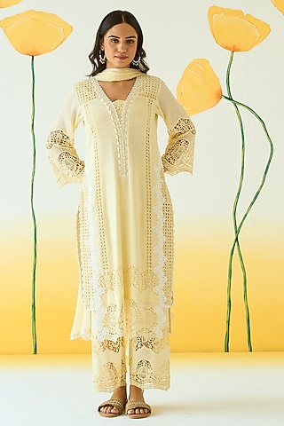Lemon Cotton Double Layered Kurta Set by Ruzhan
