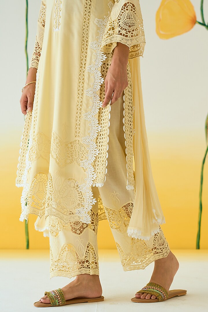 Lemon Cotton Double Layered Kurta Set by Ruzhan at Pernia's Pop Up Shop