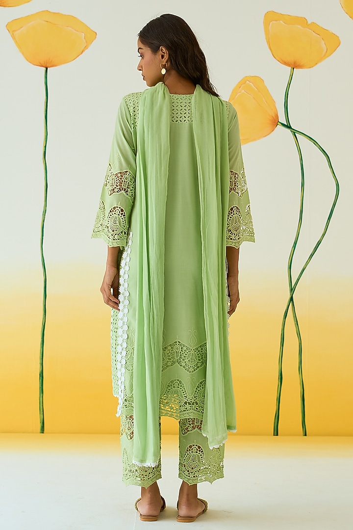 Green Cotton Double Layered Kurta Set by Ruzhan at Pernia's Pop Up Shop