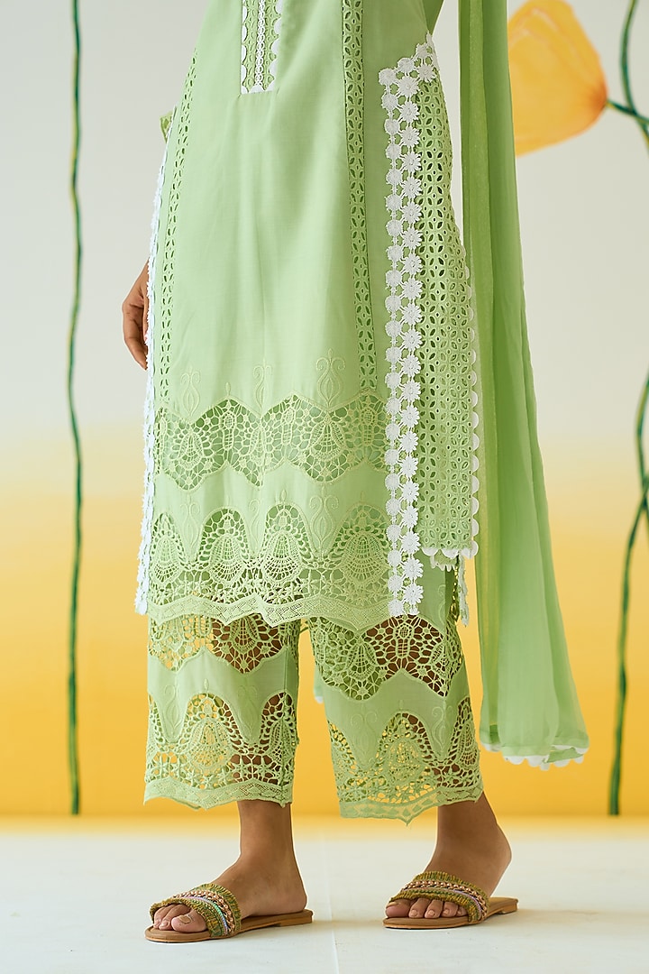 Green Cotton Double Layered Kurta Set by Ruzhan at Pernia's Pop Up Shop
