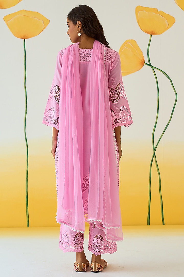 Pink Cotton Double Layered Kurta Set by Ruzhan at Pernia's Pop Up Shop