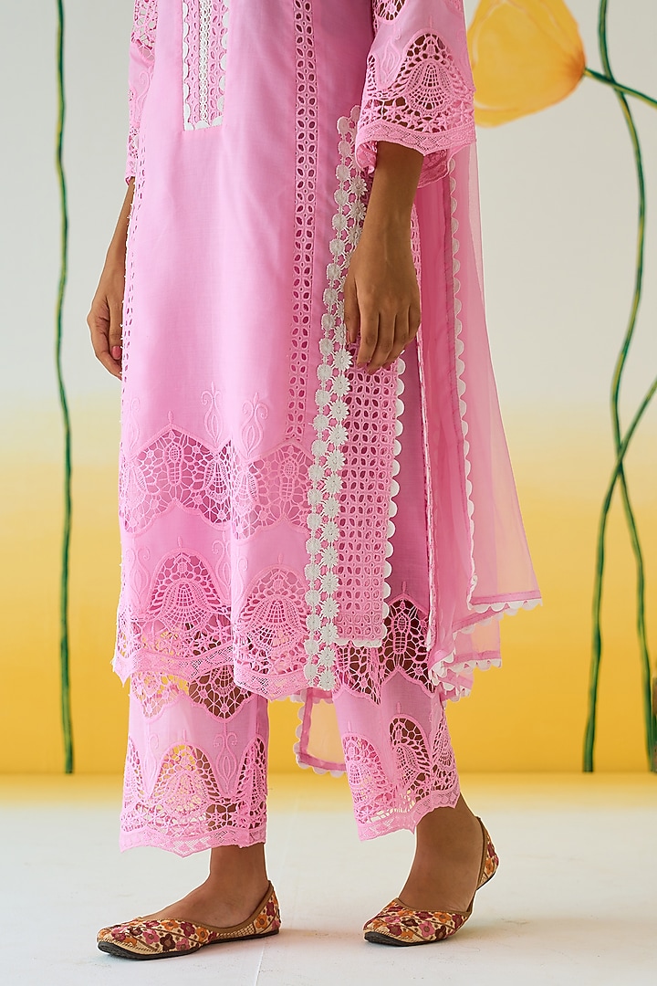 Pink Cotton Double Layered Kurta Set by Ruzhan at Pernia's Pop Up Shop