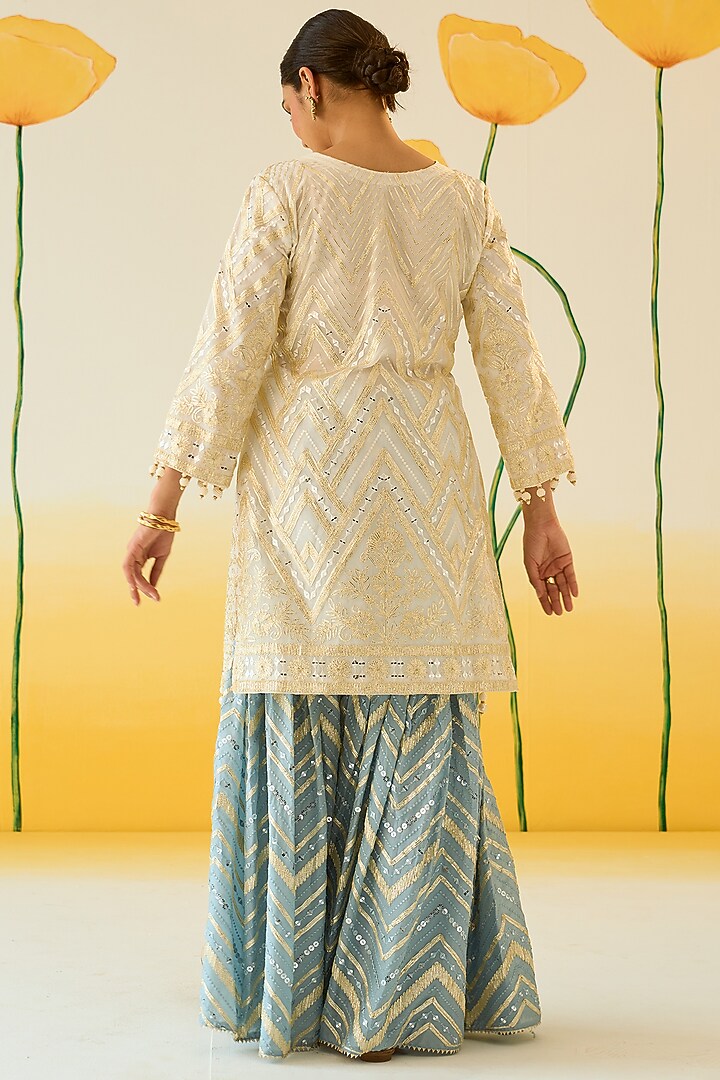 Blue Georgette Hand Embroidered Party Wear Sharara Set by Ruzhan at Pernia's Pop Up Shop