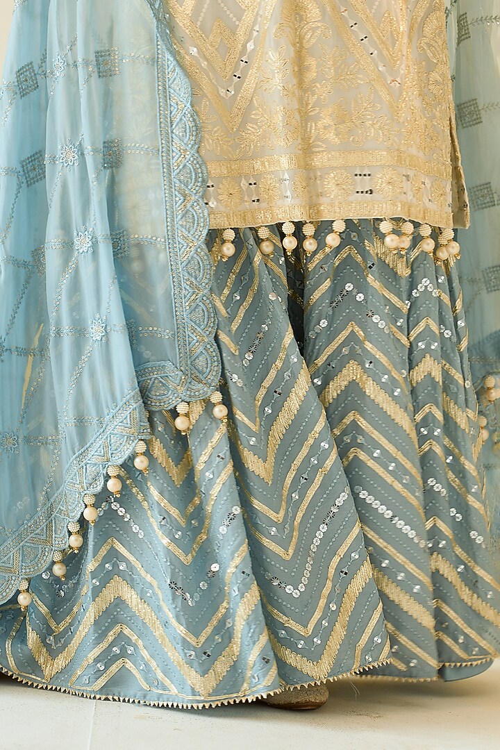 Blue Georgette Hand Embroidered Party Wear Sharara Set by Ruzhan at Pernia's Pop Up Shop