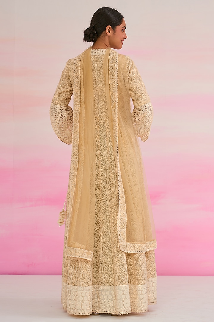 Off-White Kota Cotton Hand Embroidered Anarkali Set by Ruzhan at Pernia's Pop Up Shop