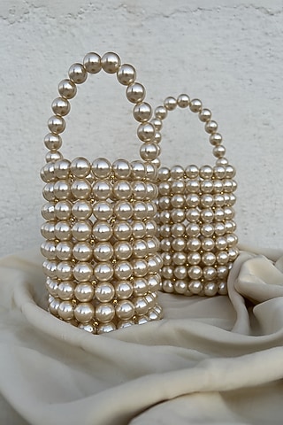 Nude Faux Pearl Bucket Bag by Rubilon