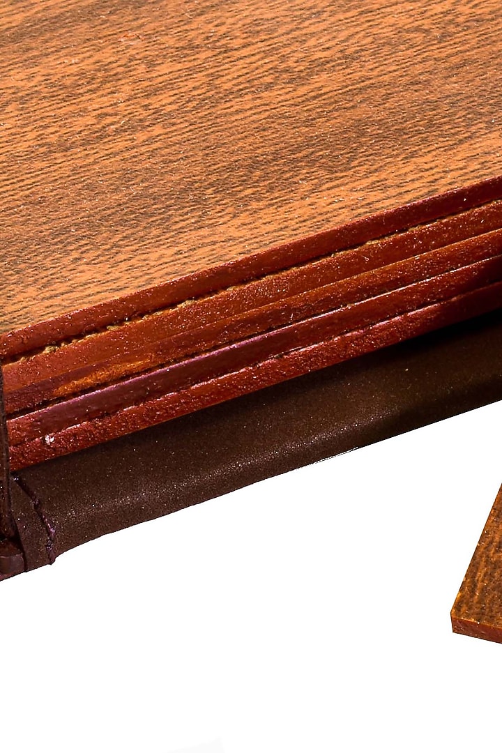 Brown Faux Leather & Wood Square Coaster (Set of 6) by ICHKAN at Pernia's Pop Up Shop