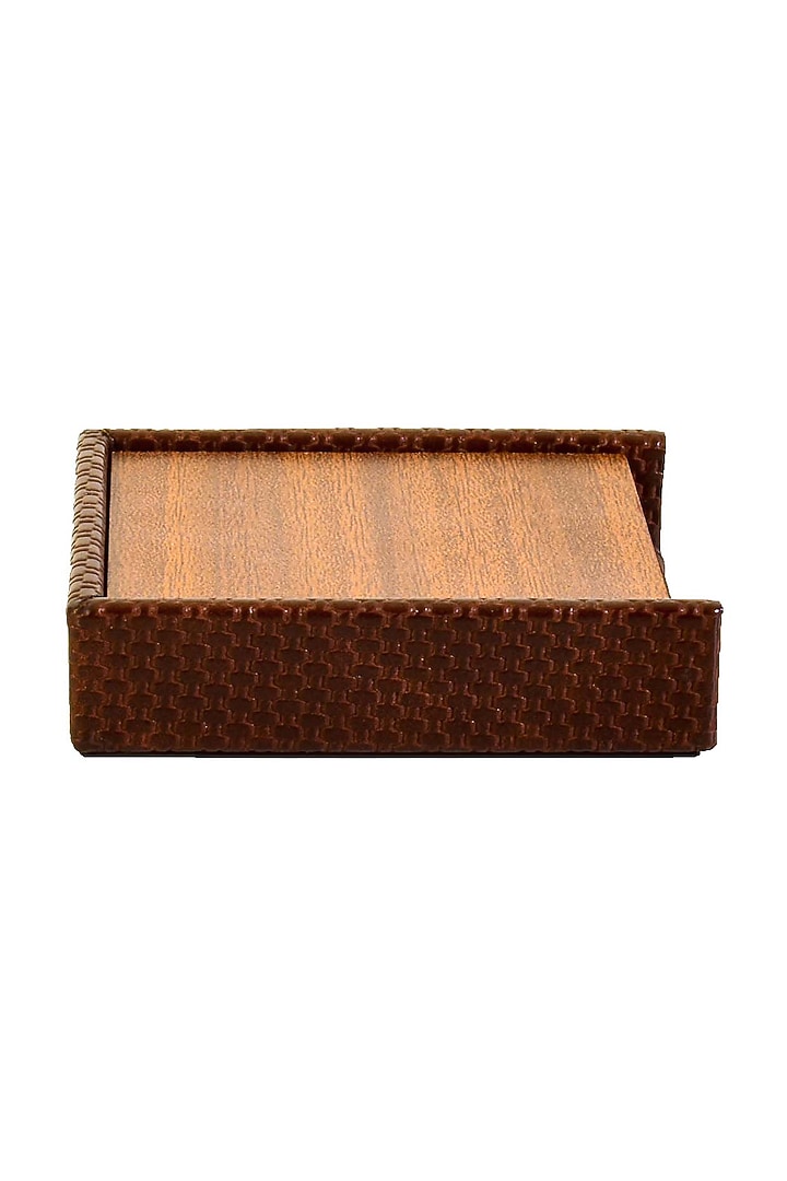 Brown Faux Leather & Wood Square Coaster (Set of 6) by ICHKAN at Pernia's Pop Up Shop