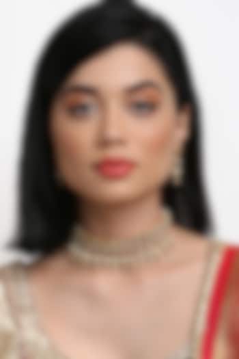 Gold Finish Kundan Polki & Pearl Choker Necklace Set by Ruby Raang at Pernia's Pop Up Shop