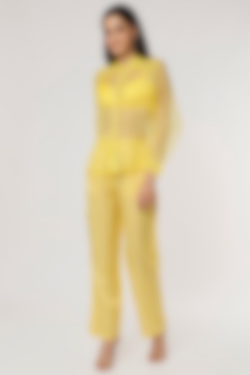 Yellow Linen Satin Pants by Ruchi Soni