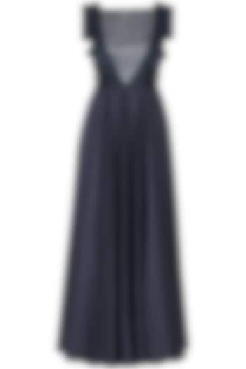 Navy blue embroidered gown by Ruceru Couture