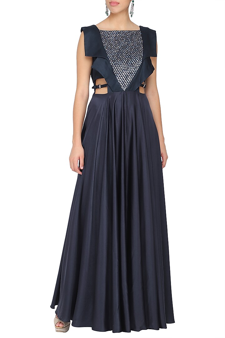 Navy blue embroidered gown available only at Pernia's Pop Up Shop.