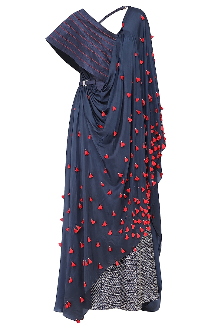 Navy blue drape dress available only at Pernia's Pop Up Shop.