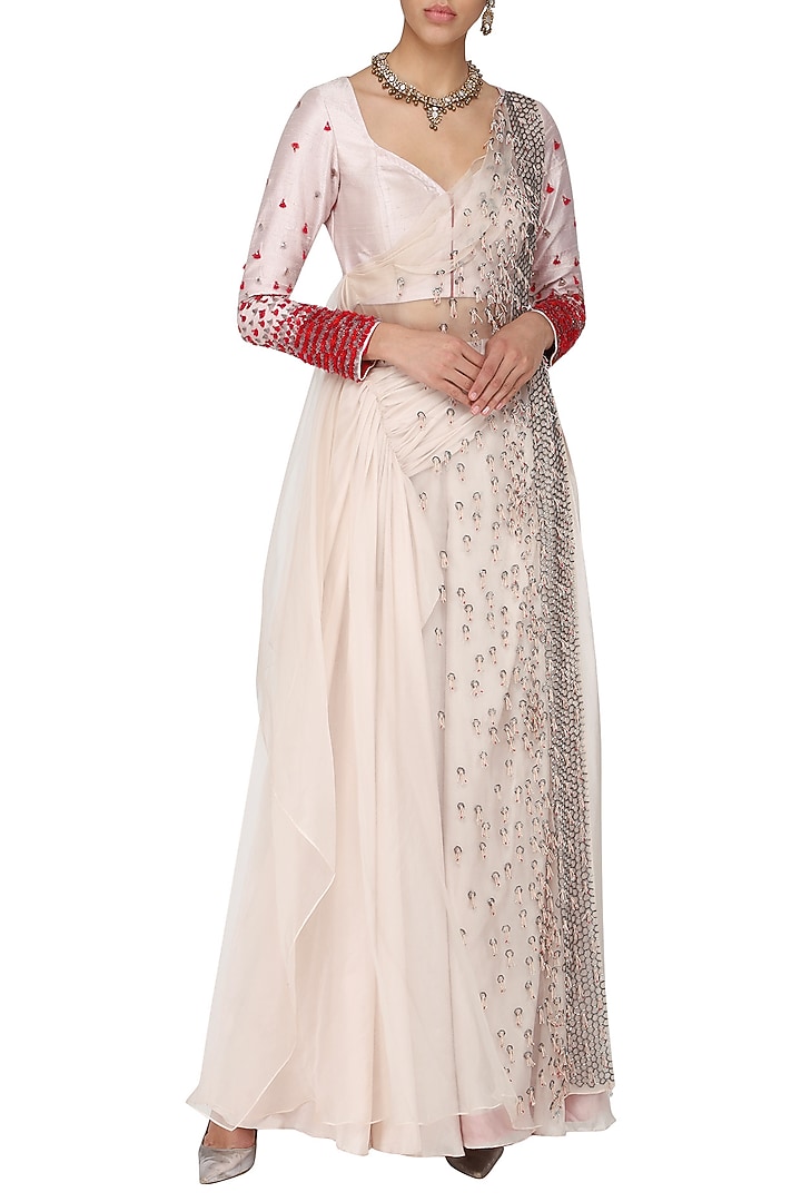 Oyster pink embroidered drape blouse and pants available only at Pernia's Pop Up Shop.