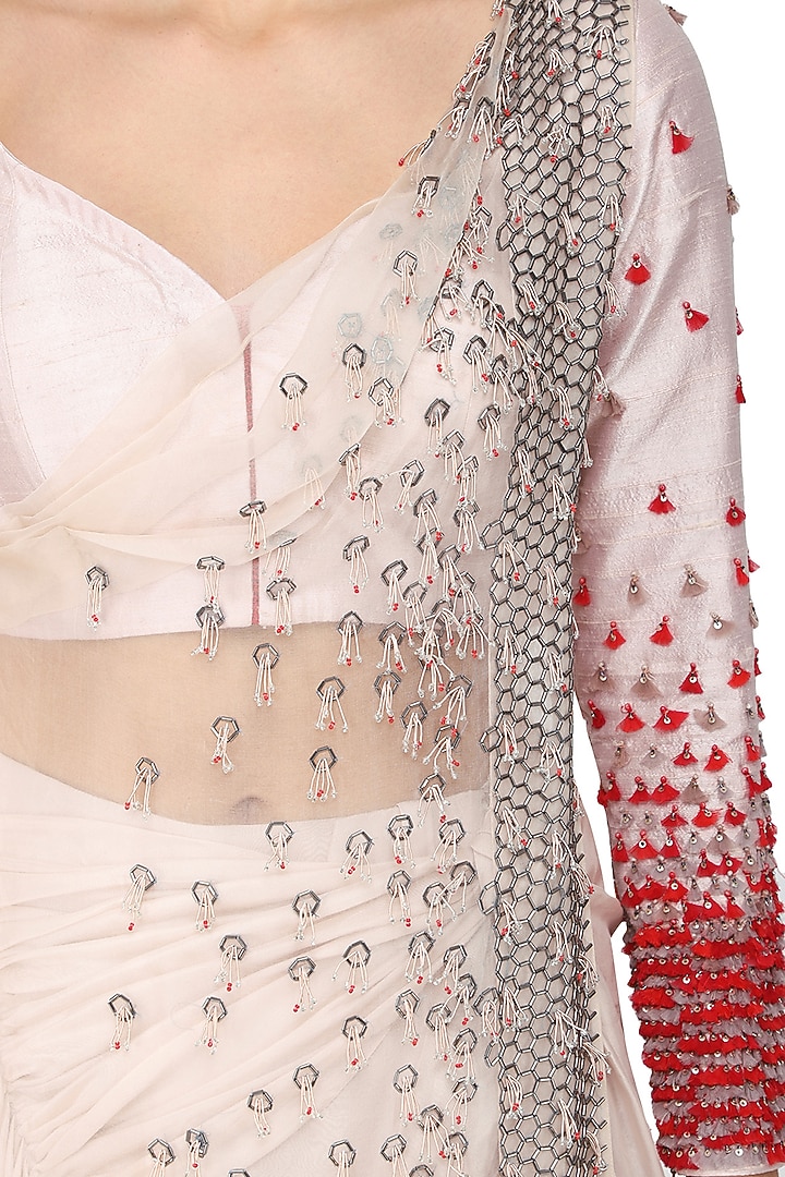 Oyster pink embroidered drape blouse and pants available only at Pernia's Pop Up Shop.