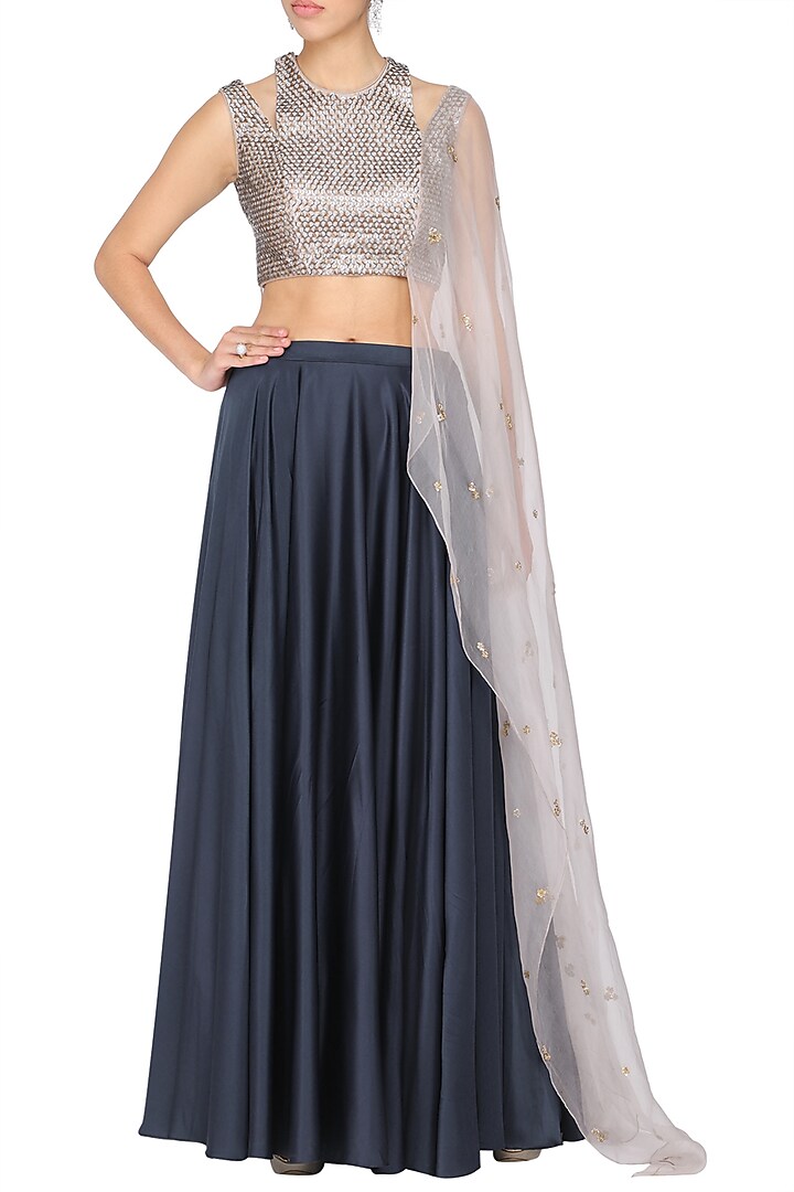 Navy blue crop top with skirt available only at Pernia's Pop Up Shop.