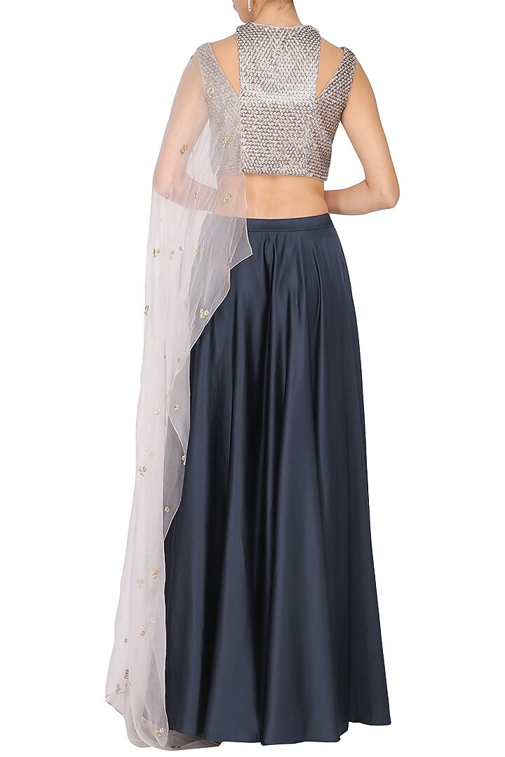 Navy blue crop top with skirt available only at Pernia's Pop Up Shop.