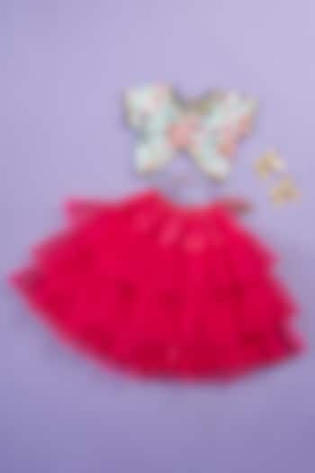 Red Net Layered Skirt Set For Girls by Ruffle Buds