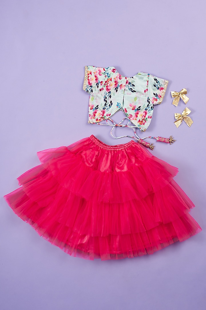 Red Net Layered Skirt Set For Girls by Ruffle Buds at Pernia's Pop Up Shop