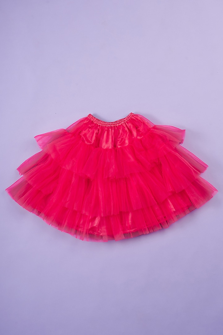 Red Net Layered Skirt Set For Girls by Ruffle Buds at Pernia's Pop Up Shop