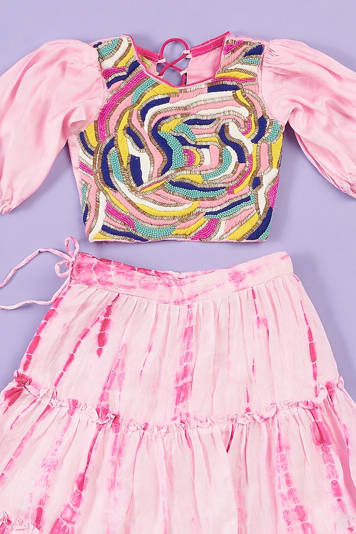 Pink Cotton Skirt Set For Girls by Ruffle Buds at Pernia's Pop Up Shop