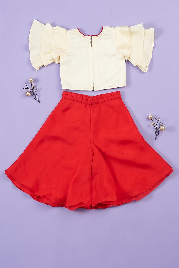 Red Organza Palazzo Pant Set For Girls by Ruffle Buds at Pernia's Pop Up Shop