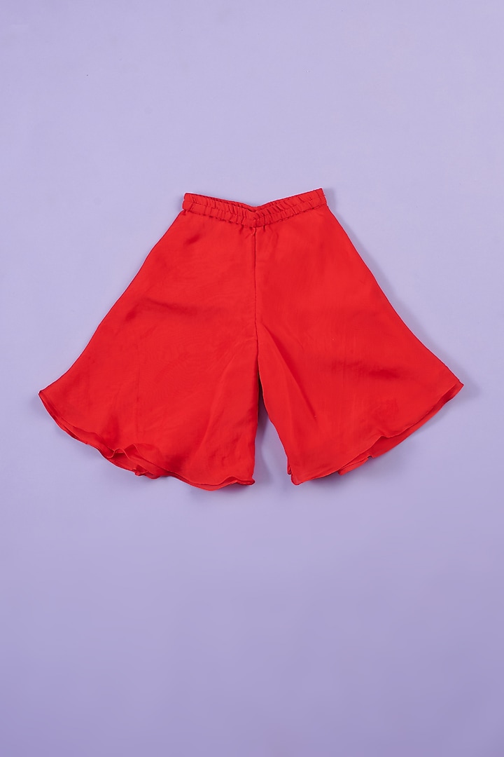 Red Organza Palazzo Pant Set For Girls by Ruffle Buds at Pernia's Pop Up Shop