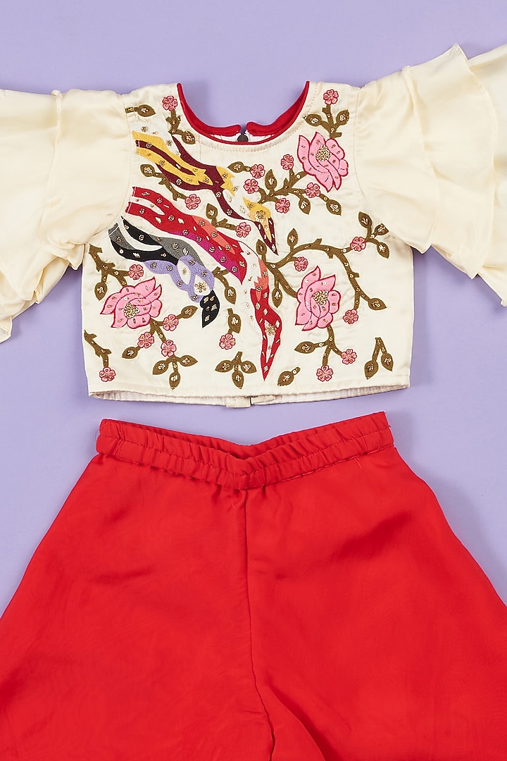 Red Organza Palazzo Pant Set For Girls by Ruffle Buds at Pernia's Pop Up Shop