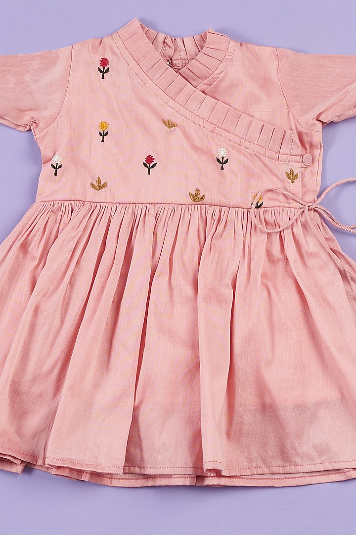 Pink Silk Embroidered Frock For Girls by Ruffle Buds at Pernia's Pop Up Shop
