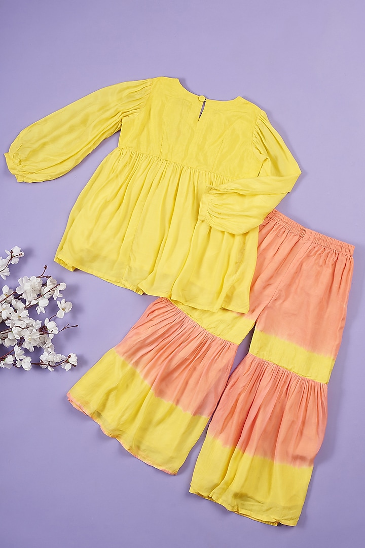 Yellow Muslin Sharara Set For Girls by Ruffle Buds at Pernia's Pop Up Shop