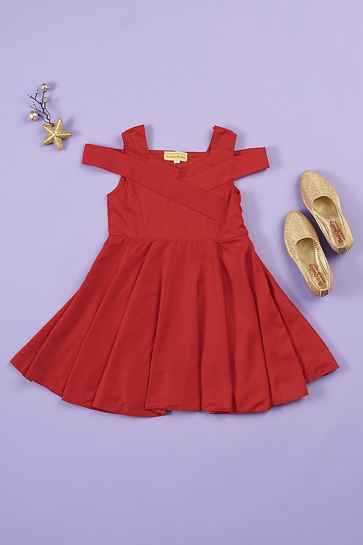 Red Butter Cotton Frock For Girls by Ruffle Buds