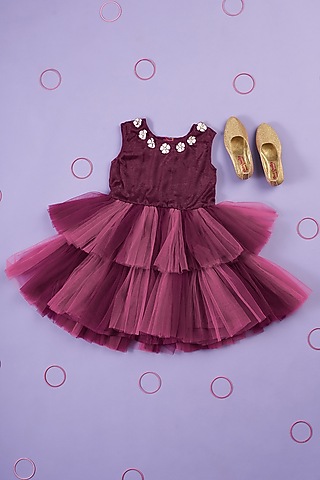 Purple Net Frock For Girls by Ruffle Buds