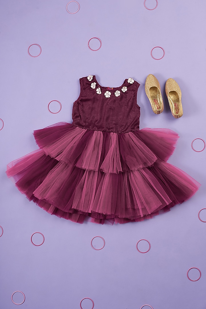 Purple Net Frock For Girls by Ruffle Buds at Pernia's Pop Up Shop
