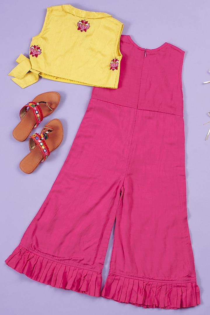Purple Muslin Jumpsuit With Jacket For Girls by Ruffle Buds at Pernia's Pop Up Shop
