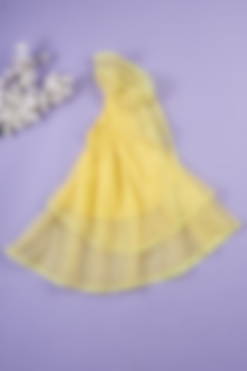 Yellow Organza Off-Shoulder Gown For Girls by Ruffle Buds